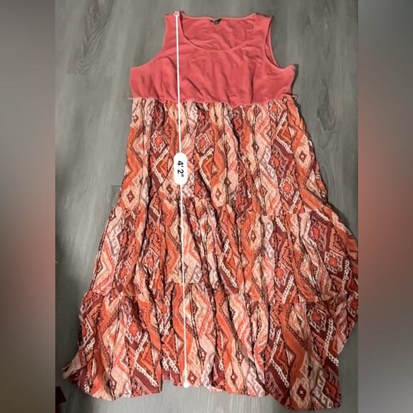 Torrid Maxi Studio Luxe Ponte Sleeveless Pink, Orange & Tan Geometric Dress 4X - Picture 13 of 13